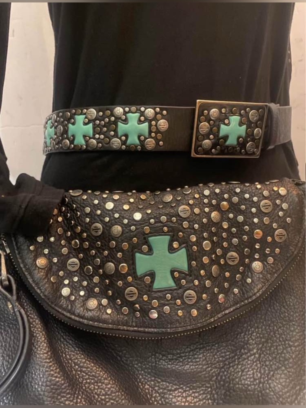 Harley Davidson Ladies 3 Piece Set, Crossbody, Hip Purse And Belt